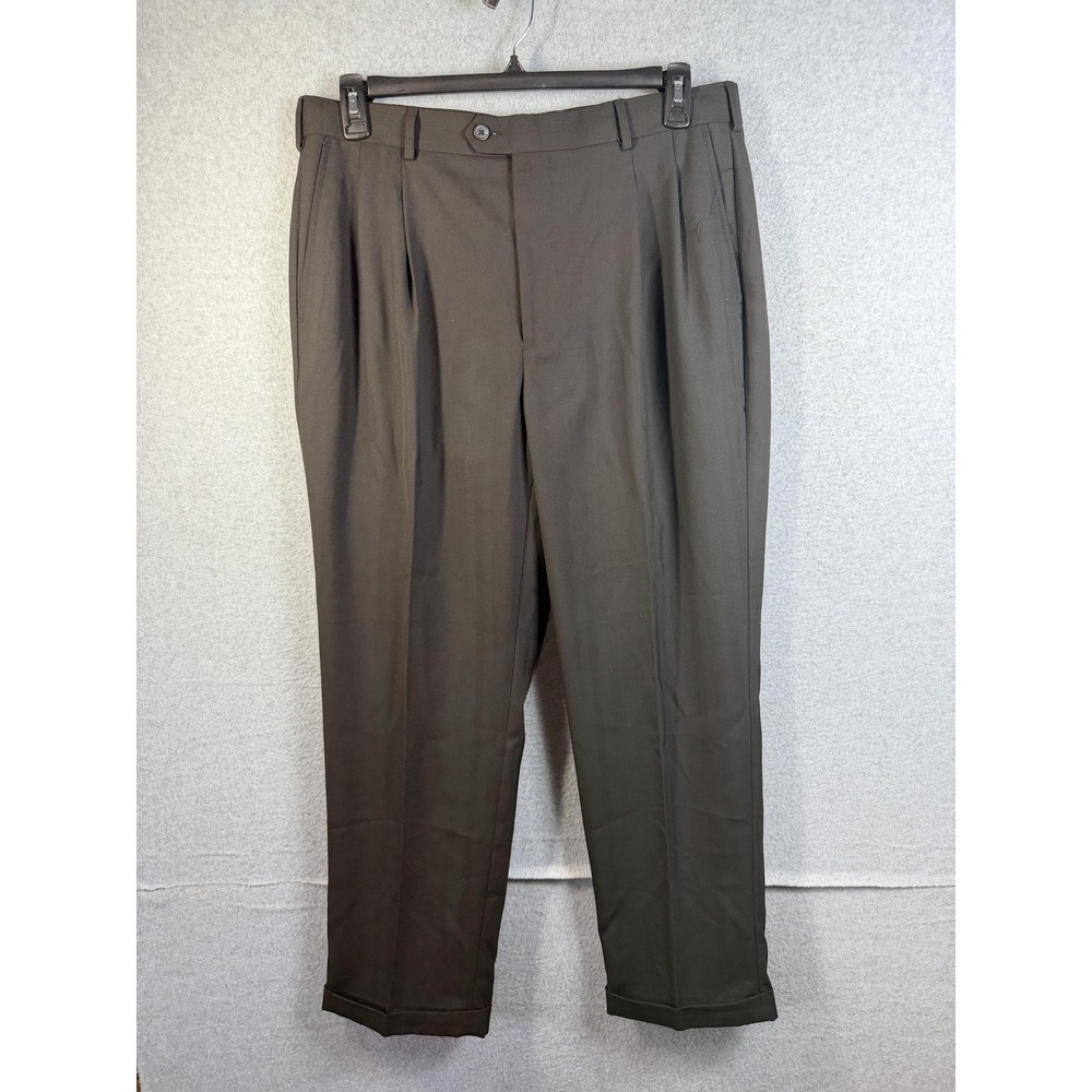 Geoffrey Pants Mens 36x30 Brown Classic Fit‎ Pleated Cuffed Dress Workwear